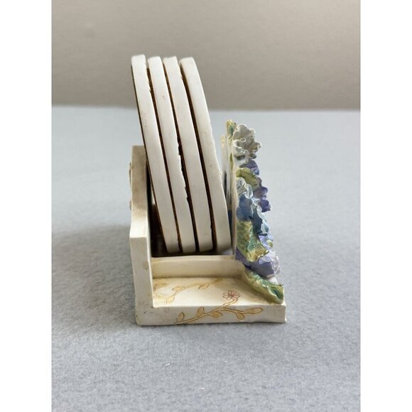 Vintage Ceramic Pansy Flower 3D Sculpture Coaster Holder with Coasters - Picture 4 of 10